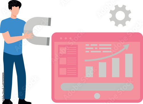 The boy is attracting customers.