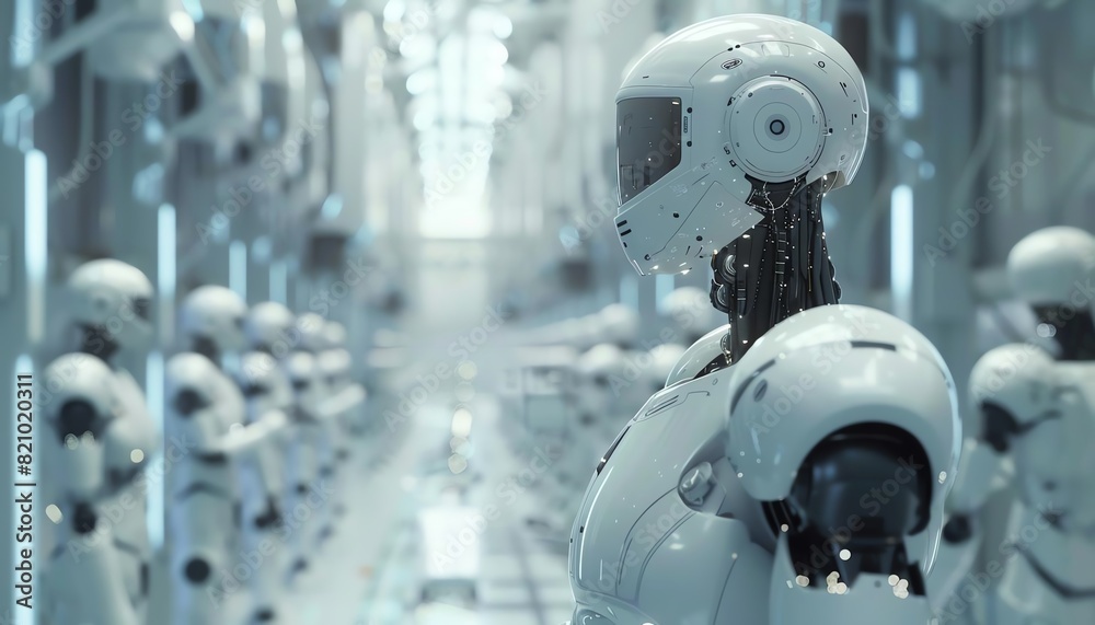 Naklejka premium Robotic Manufacturing, Industrial, Blueprint Style, Efficient, Factory ,3d animation