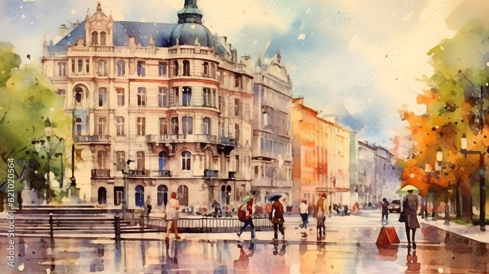 Fototapeta premium Public squares watercolor