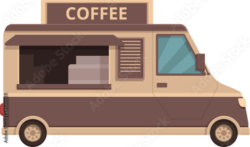 Cartoon illustration of a classic beige coffee food truck with a serving window