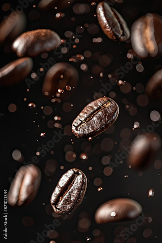 coffee promotion background with flying beans 