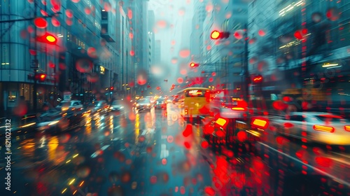 Motion blurred lighting and abstract long exposure photography capture the vibrant chaos of evening rush hour on a busy city highway..stock image © Emile