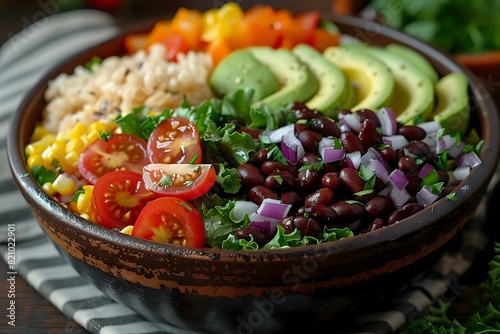 Inviting Salad Bowl with Avocado, Cherry Tomatoes, and Roasted Peppers