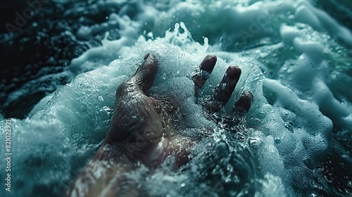 A desperate soul flounders in the treacherous depths, grasping for a lifeline amidst the turmoil of mental anguish..illustration stock image