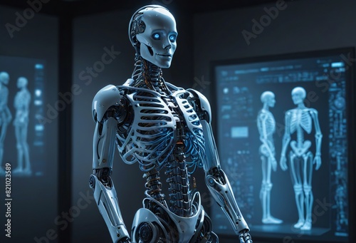 Robotic Humanoid Figure with Blue Lighting and Cyborg Anatomy