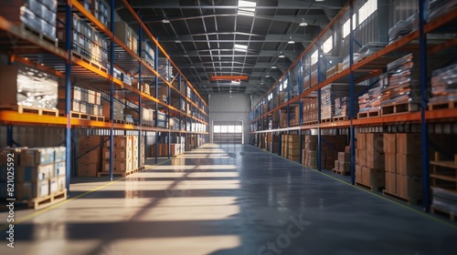 A large warehouse with many boxes and pallets