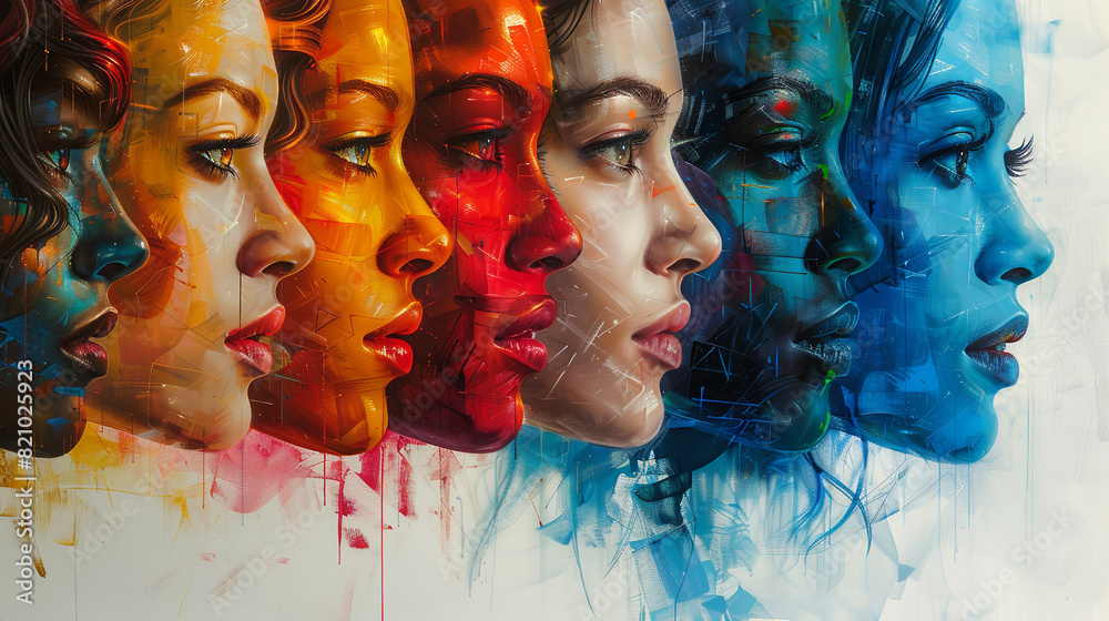 Kaleidoscope shape of female faces of different races, colors, ages, nationalities. Concept of beauty standards, multi ethnicity Kaleidoscope shape of female faces of different races, colors, ages, nationalities. Concept of beauty standards, multi ethnicity