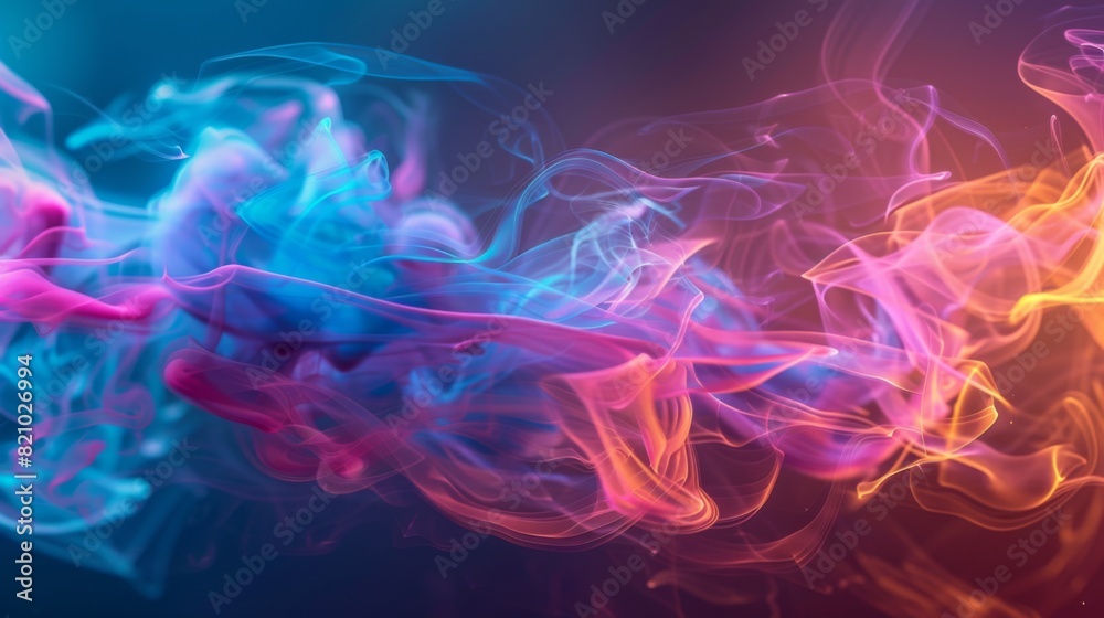 Colorful smoke from a cigarette flowing in fluid, curving lines. Colorful smoke from a cigarette flowing in fluid, curving lines.