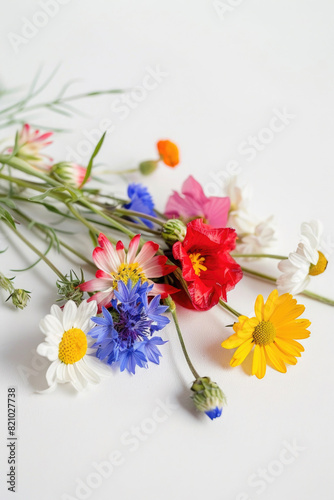 Small bouquet with wildflowers on white background © Venka