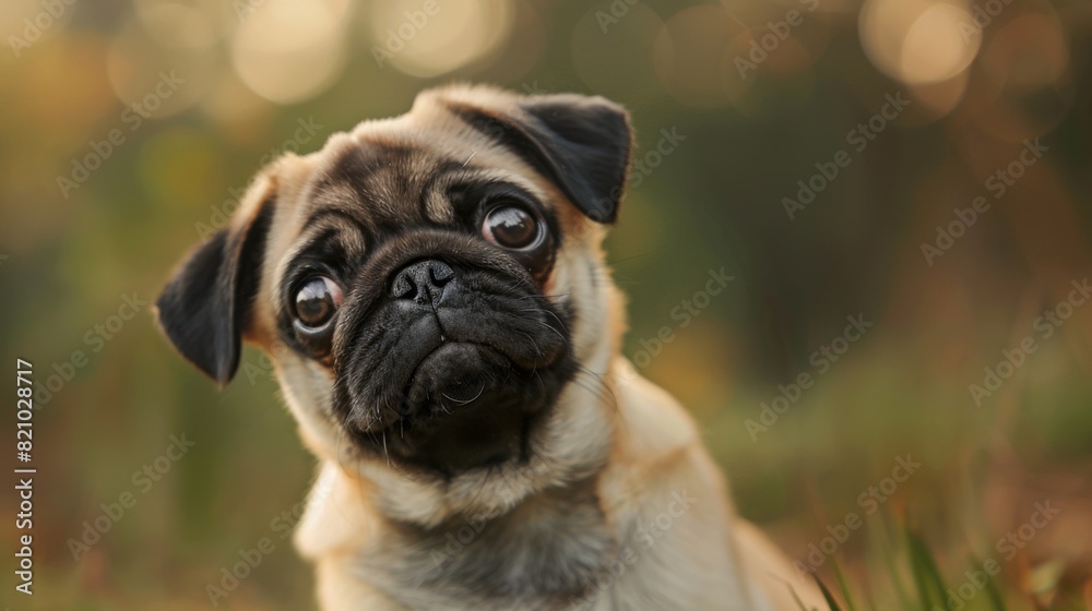 Curious pug puppy tilting its head with an inquisitive expression. Curious pug puppy tilting its head with an inquisitive expression.