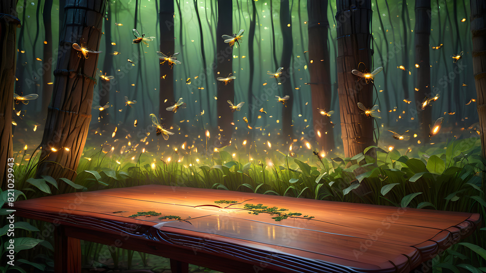 Obraz premium Beautiful wood with very detailed firefly’s