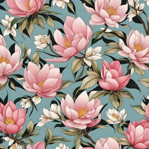 Magnolia Flower Floral Pattern Design on Fabric