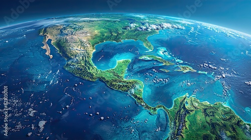 physical map of central america and caribbean flattened satellite view of planet earth and its topography elements of this image furnished .illustration stock image photo