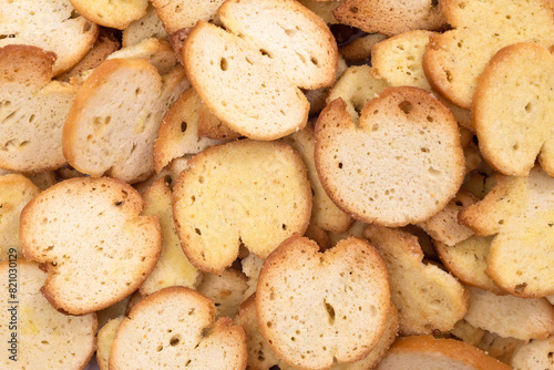 Close-up of bread from bakery products as a snack. View from above