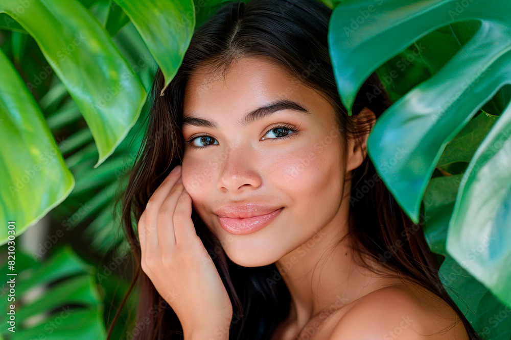 A woman with long dark hair is smiling and looking at the camera A woman with long dark hair is smiling and looking at the camera