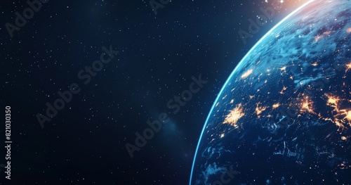Glowing Cities: Earth from Space on Dark Blue Background
