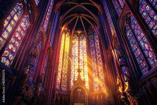 The vibrant stained glass windows of Sainte-Chapelle in Paris  glowing with intricate details