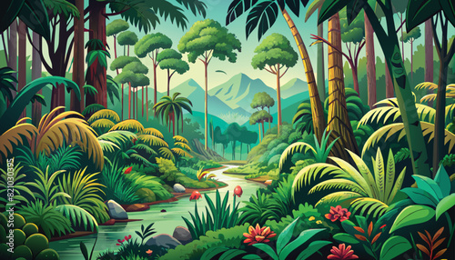River tropical forest - vector color landscape