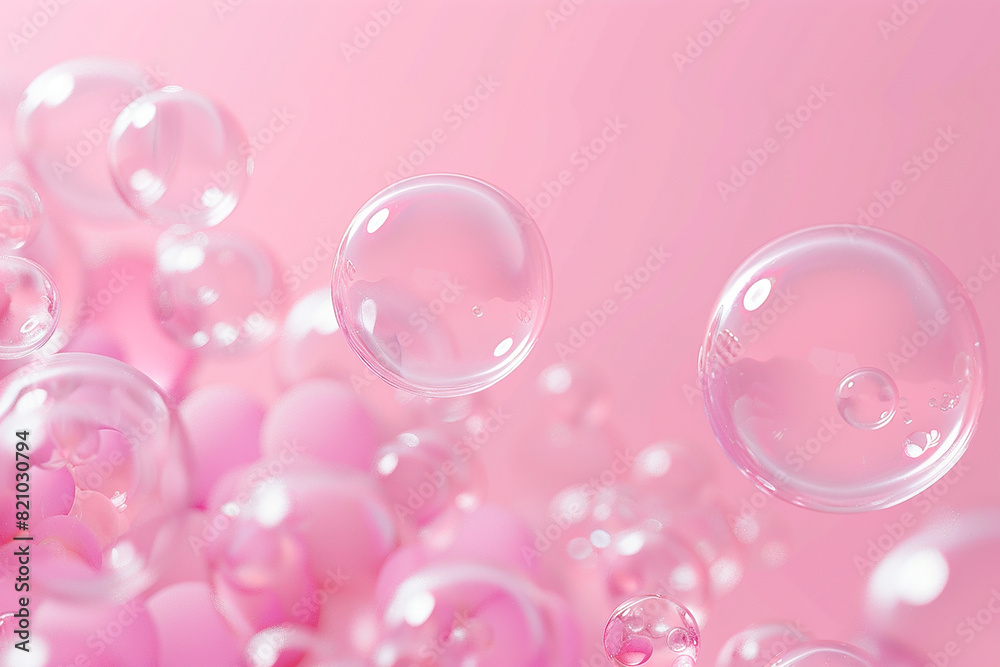 A large number of small pink bubbles floating in the air A large number of small pink bubbles floating in the air