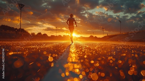 athletic runner silhouette training in a stadium at sunset preparing sports competition olympic games.illustration