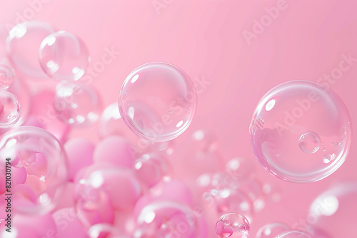 A large number of small pink bubbles floating in the air