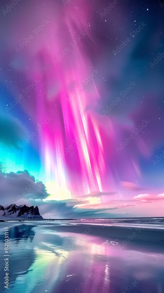 Spectacular Aurora Borealis over White Sandy Beach