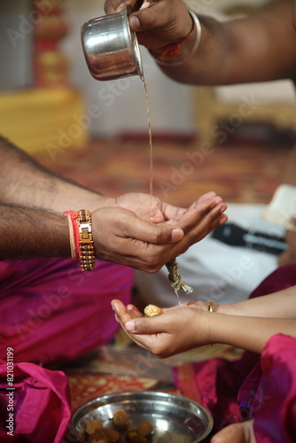 Indian threading ceremony, Traditional Hindu cultural function, where a young boy is sent to Guru for further studies, artistic shots with nice composition photo