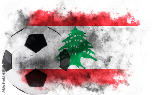 White background with Lebanon flag and soccer ball