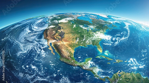 physical map of north america with high resolution details flattened satellite view of planet earth its geography and topography elements of this image furnished .illustration