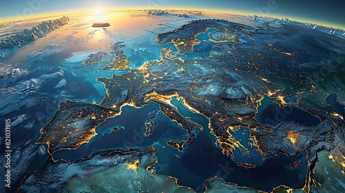 physical map of western europe with high resolution details flattened satellite view of planet earth its geography and topography elements of this image furnished .illustration