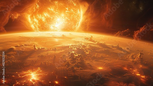 Planet Earth's western European region is depicted in stunning detail under a radiant sun, with certain elements sourced externally..stock photo photo