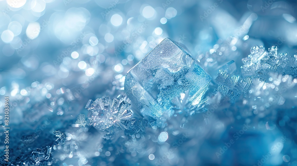 Frozen white crystals dance upon a canvas of icy cerulean..illustration Frozen white crystals dance upon a canvas of icy cerulean..illustration