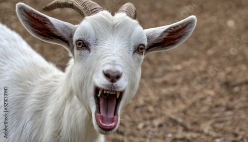 A Goat With Its Mouth Open Chewing Cud