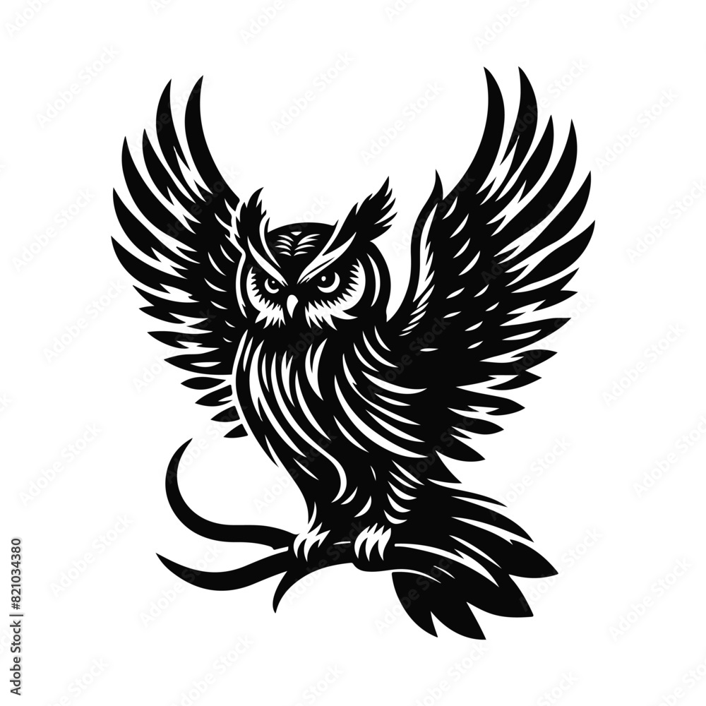 Naklejka premium Owl Animal Black Silhouette Vector With White Color Background