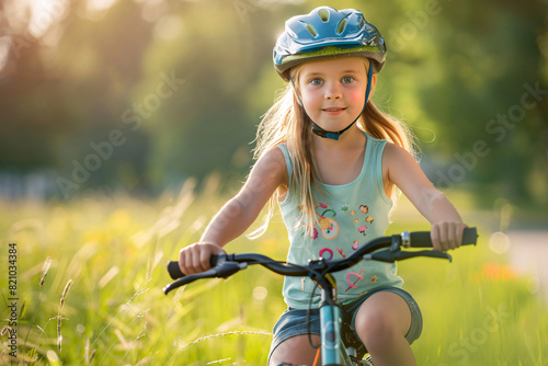 little girl riding bike in park