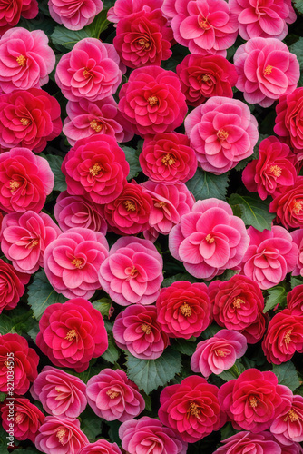 Pattern of beautiful natural red and pink begonia flowers texture full blooming in flower garden for background and wallpaper © Linggakun