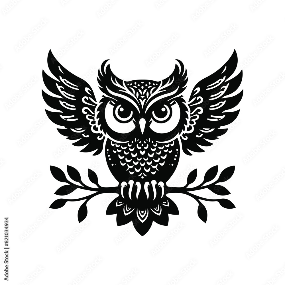 Obraz premium Owl Animal Black Silhouette Vector With White Color Background
