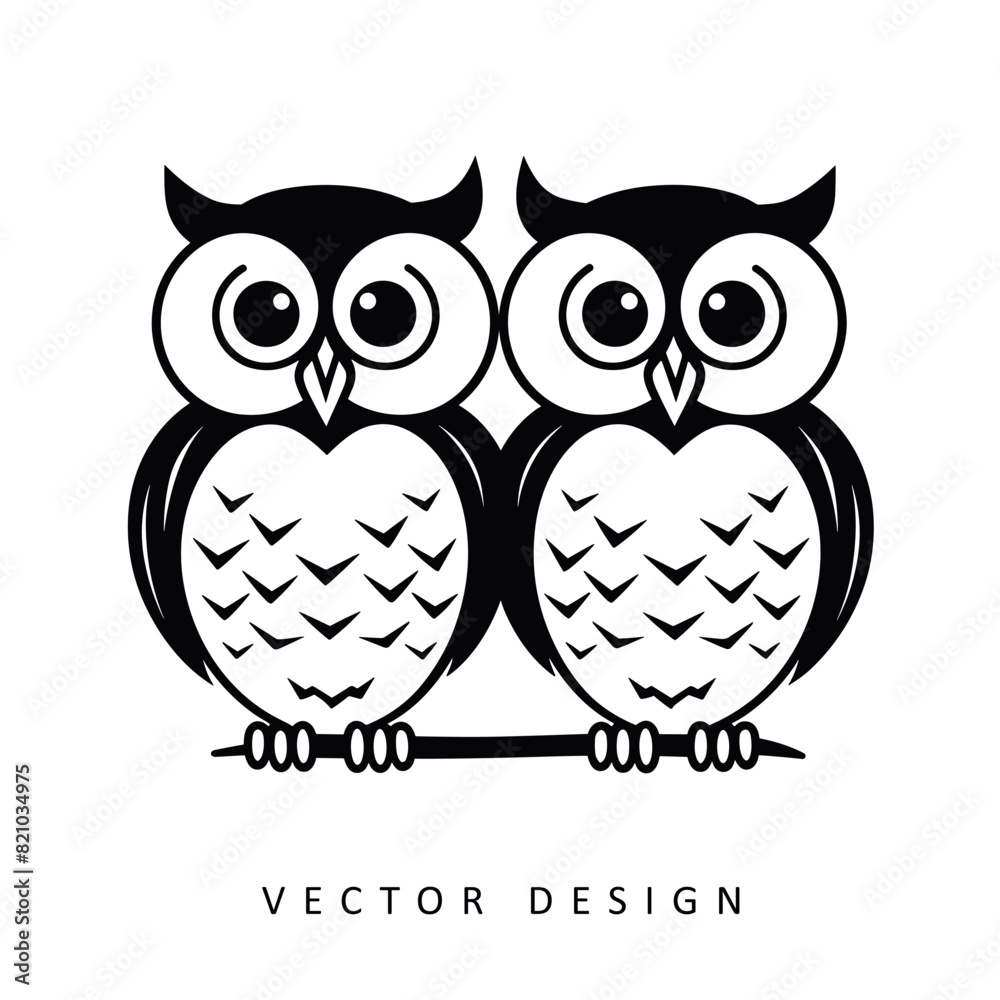 Obraz premium owl couple minimalist vector design isolated illustration