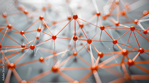 The image depicts a 3D-rendered network of interconnected nodes with lines; symbolizing concepts like connectivity, data, communication networks, or complex systems.