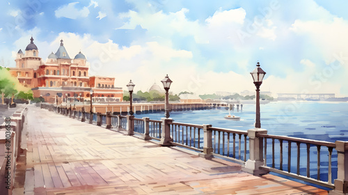 Waterfront Promenades Watercolor