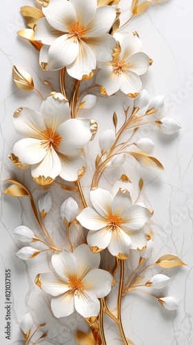 3d golden flowers on a marble background bright challenging colors wallpaper