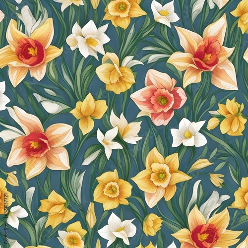 Wallpaper Mural Daffodil Flower Floral Pattern Design on Fabric Torontodigital.ca
