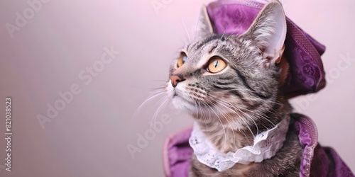 Victorianstyle portrait of a cat in vintage human clothing humorous and cute. Concept Victorian Style, Portrait, Cat, Vintage Clothing, Humorous photo