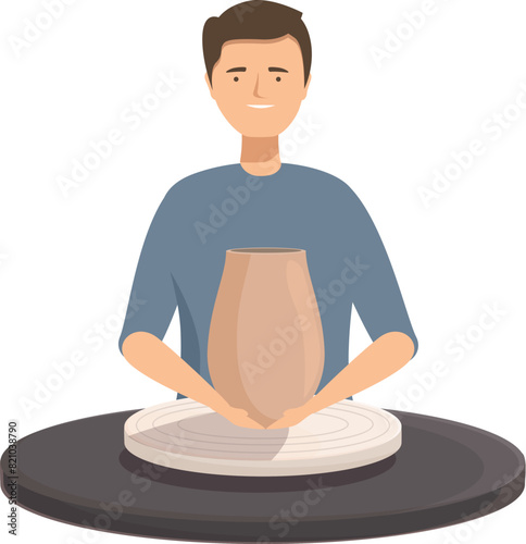 Digital illustration of a smiling male potter creating a ceramic vase on a pottery wheel