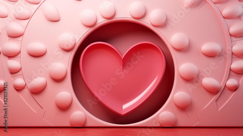 Pink background with a heart shape in the center. Love, Valentine's, romantic decoration with a modern and abstract touch.