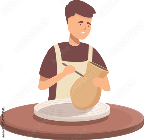 Illustration of a focused potter shaping a clay vase on a spinning pottery wheel