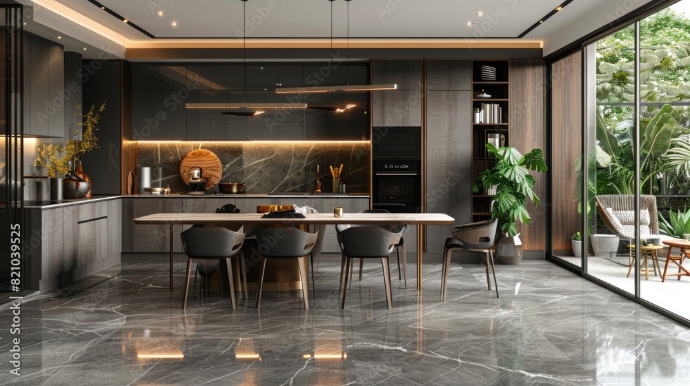 Luxury and minimalistic kitchen interior design.