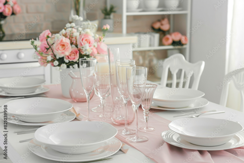 Fototapeta premium Beautiful wedding table setting with flowers