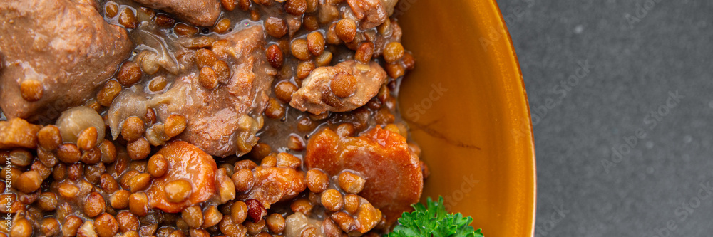 lentils beef meat or pork fresh meal food snack on the table copy space food background rustic top view lentils beef meat or pork fresh meal food snack on the table copy space food background rustic top view