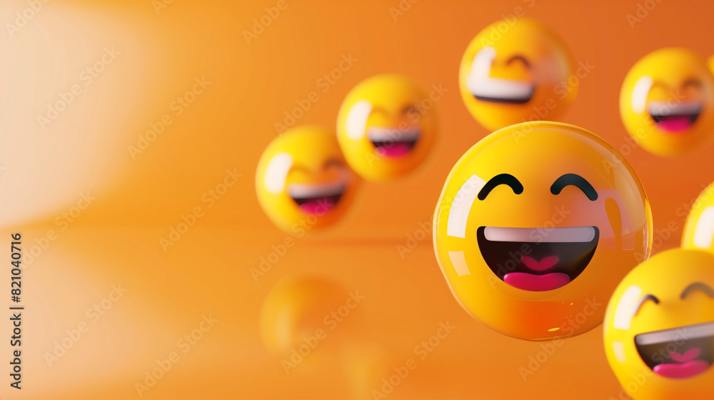 Fototapeta premium Happy and laughing emoticons 3d rendering background, social media and communications concept.